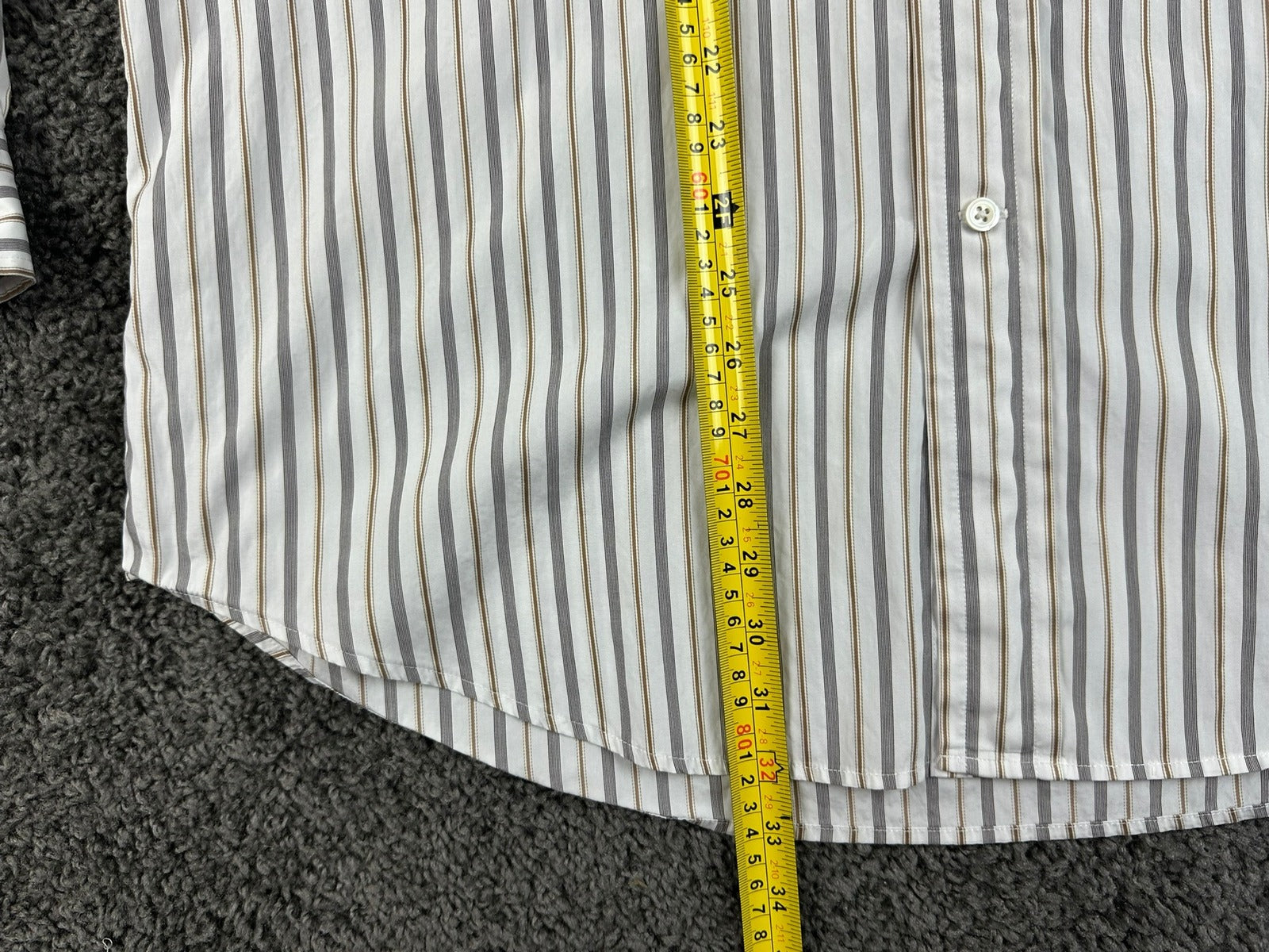 Faconnable Mens Striped Button Down Shirt White Gray Tan Size XL Relaxed Fit