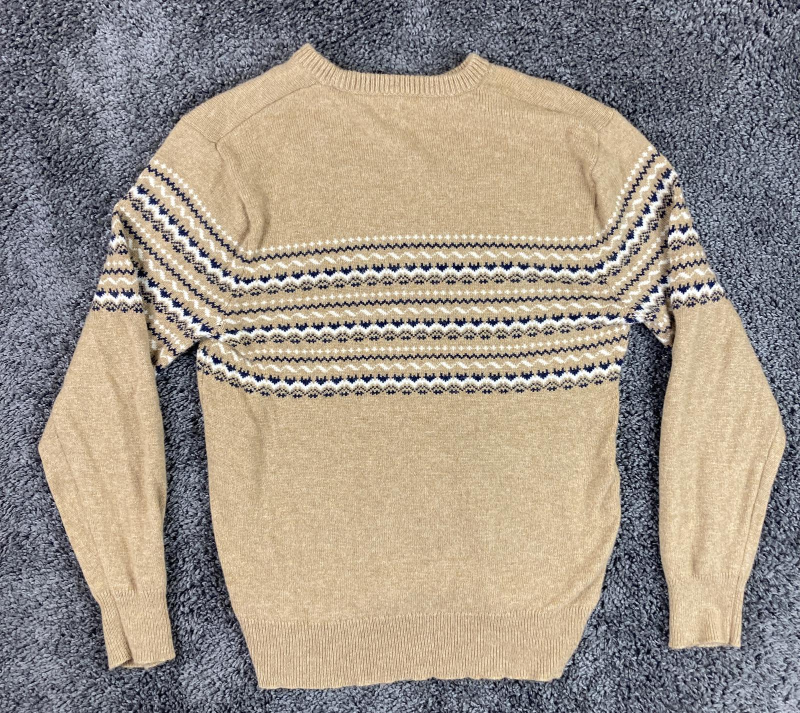 J.Crew Mens Fair Isle Lambswool Blend Sweater Large Tan Navy Cream Crewneck