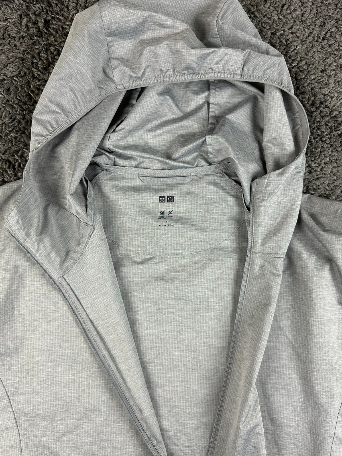 Uniqlo Men S Pocketable UV Protection Parka Jacket Gray Windbreaker Full Zip