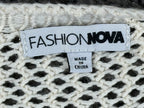 Fashion Nova Womens Crochet Cardigan Large Cream Granny Square Boho Open Knit