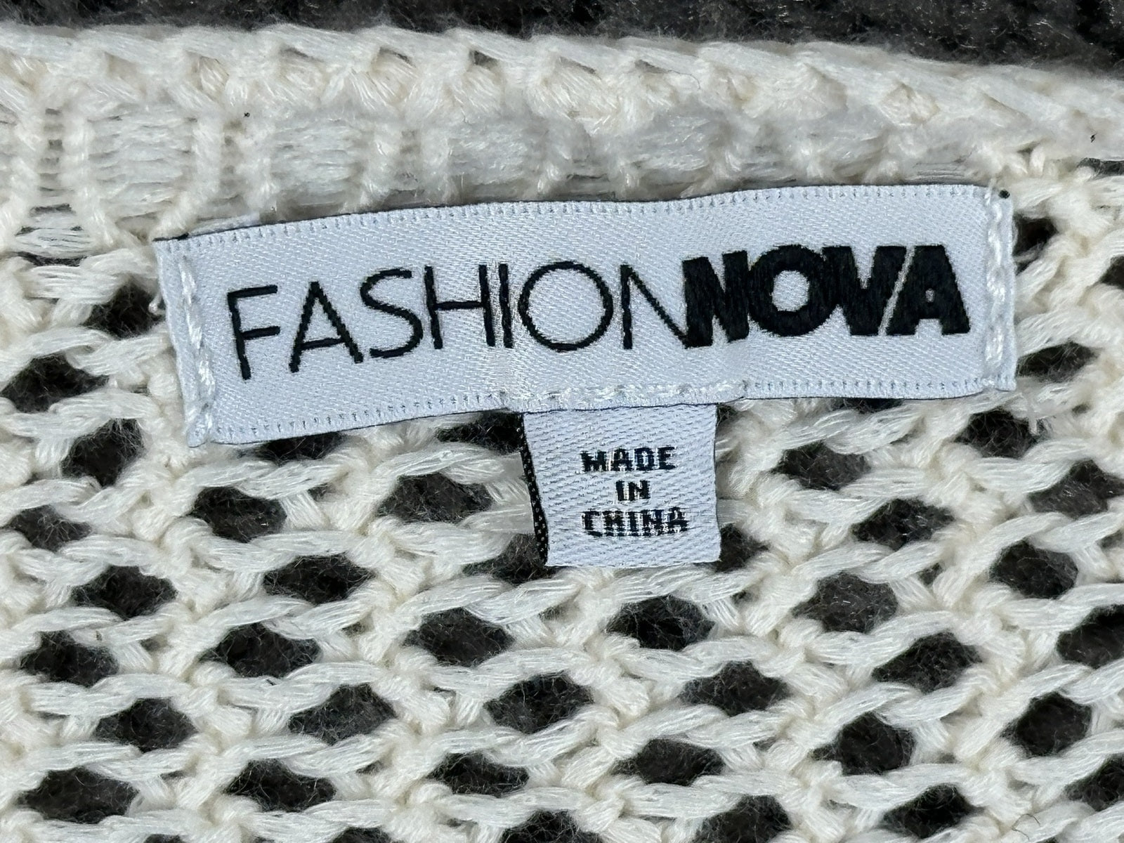 Fashion Nova Womens Crochet Cardigan Large Cream Granny Square Boho Open Knit