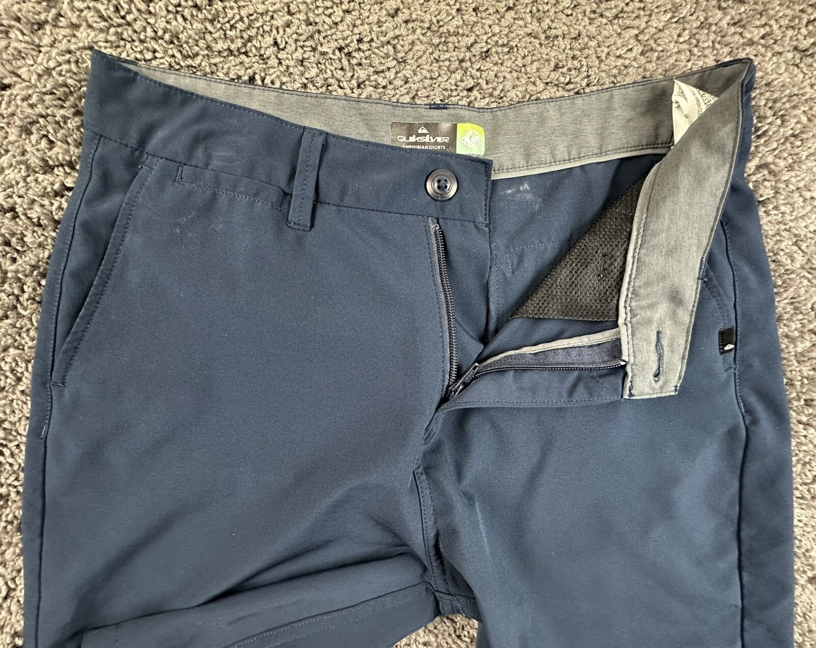 Quiksilver Amphibian Boardshorts Mens 30 Navy DryFlight Hybrid Stretch 9" Inseam