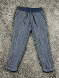 Athleta Stripe Bali 100% Linen Pants Womens Blue Stripe Drawstring Cuffed Sz 0