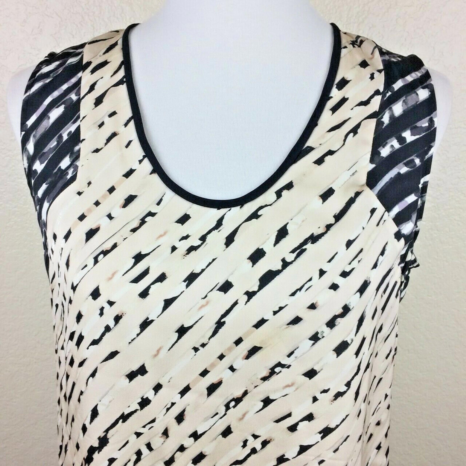 Classiques Entier Womens Silk Blend Sleeveless High Low Hem Top Tan Black Size S