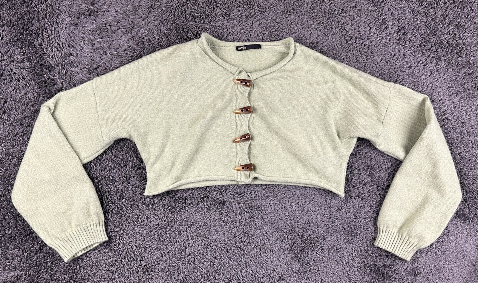 Maje Womens Cropped Cardigan Size 3 Large Sage Green Toggle Button Cotton