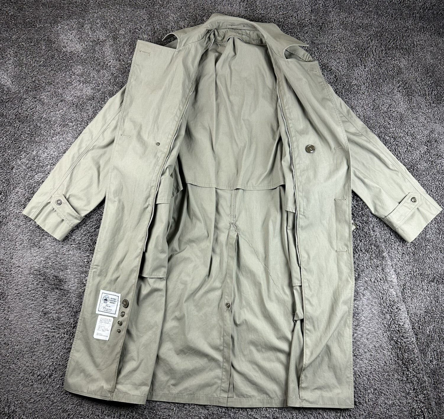 US Military Mens All Weather Trench Coat Belted Khaki 44 XL Overcoat Rain
