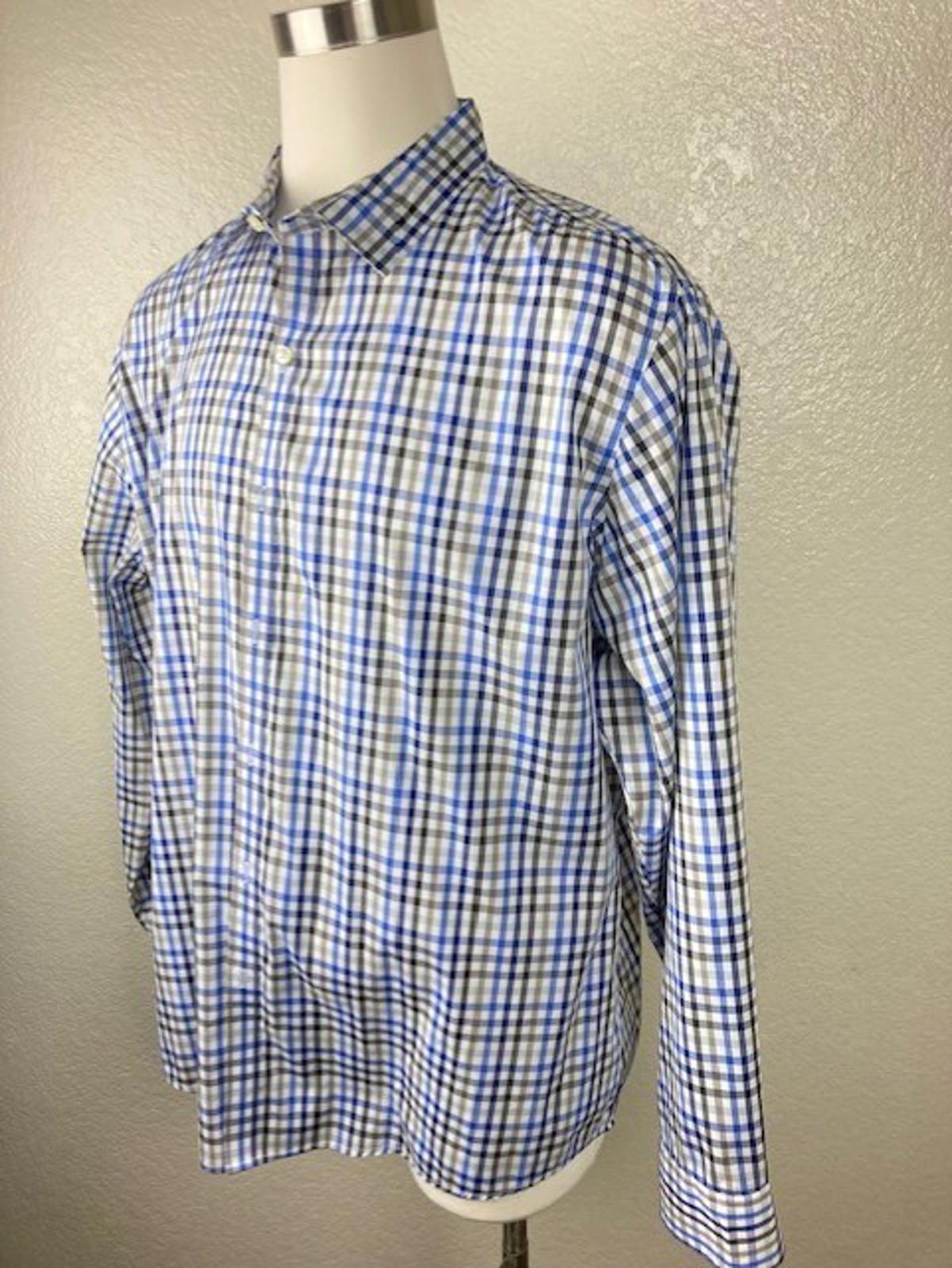 Van Heusen Flex Slim Fit Mens Plaid Dress Shirt Blue White XXL 18 18.5