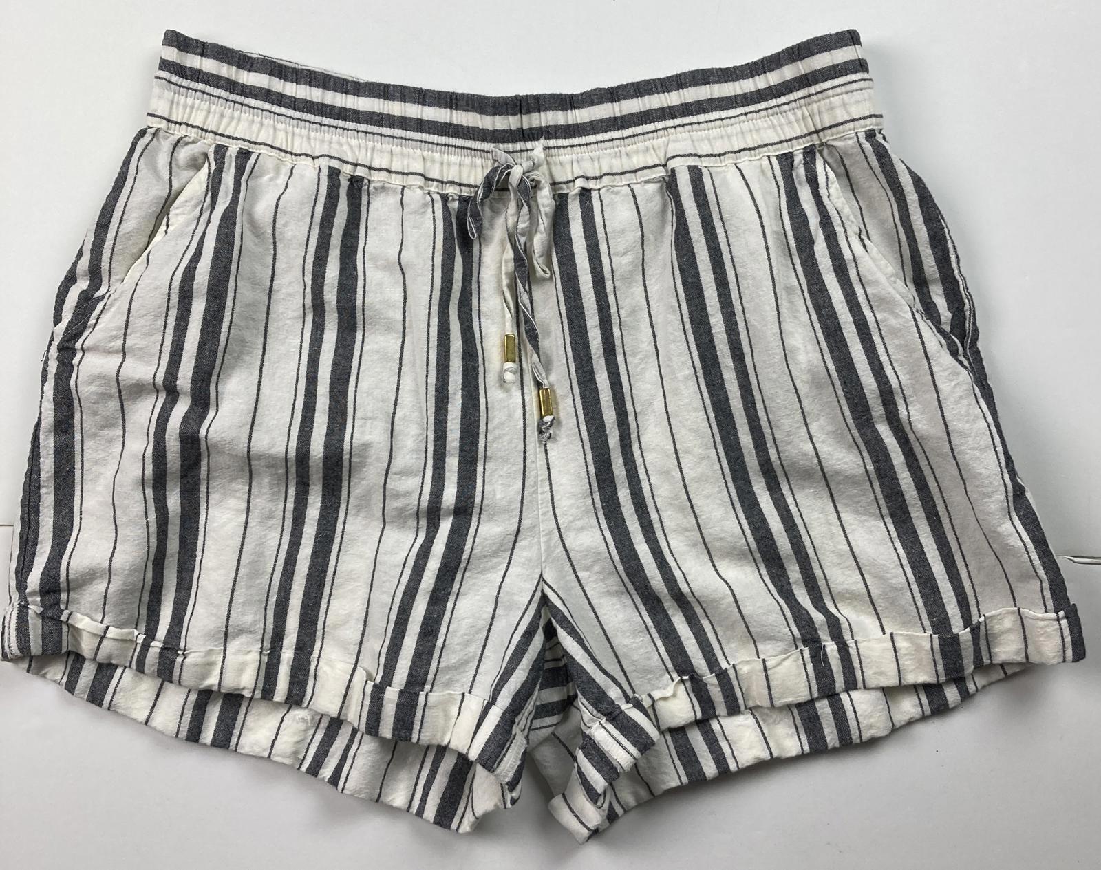 Maeve by Anthropologie Linen Cotton Blend Black & White Striped Shorts Size L