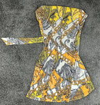Cache Womens XS Faux Wrap Dress Gold Paisley Chain Print Side Tie Stretch