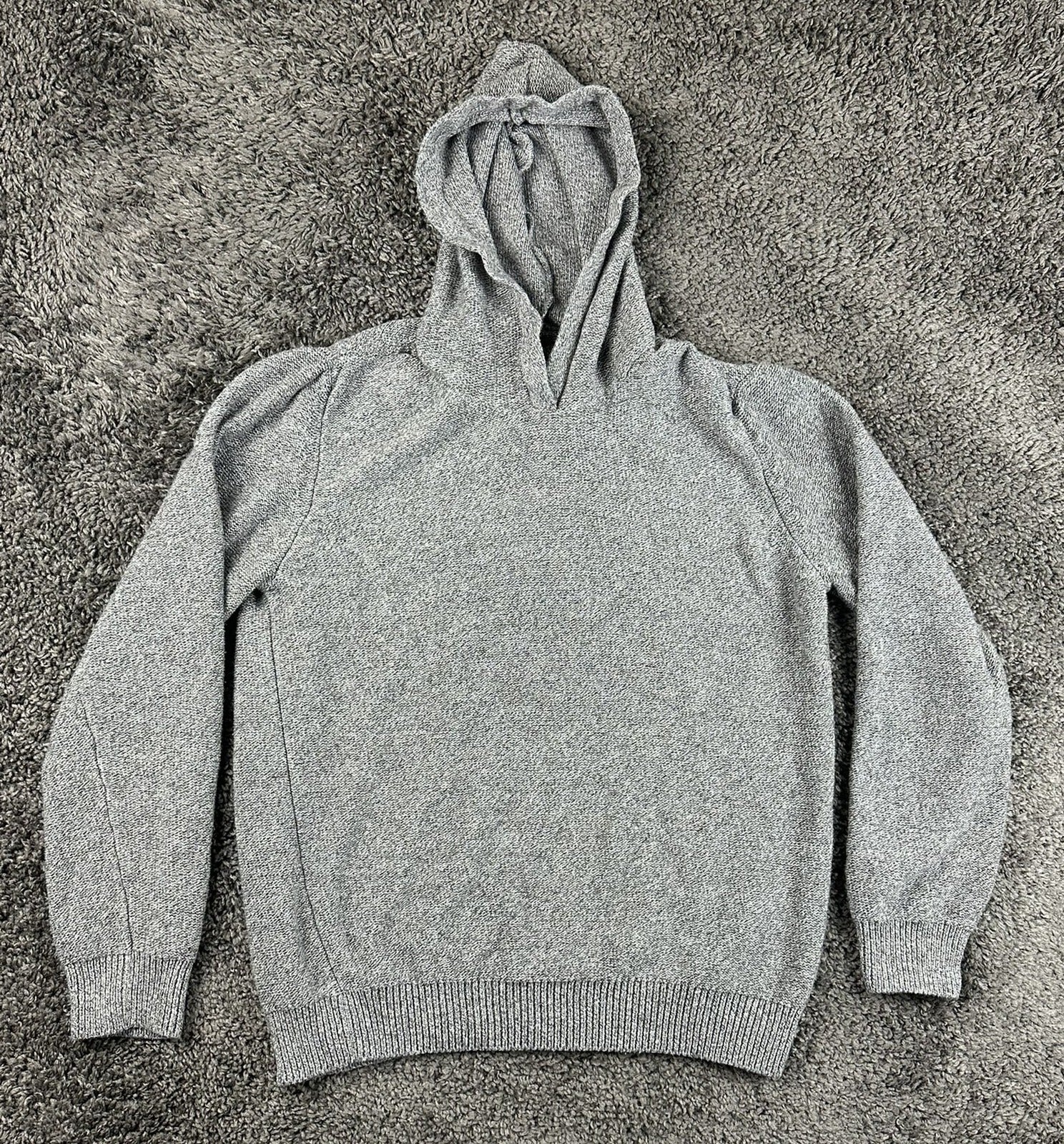 prAna North Loop Mens Hoodie Sweater Medium Gray Organic Cotton Slim Fit Knit