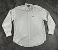 Faconnable Mens Striped Button Down Shirt White Gray Tan Size XL Relaxed Fit