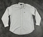 Faconnable Mens Striped Button Down Shirt White Gray Tan Size XL Relaxed Fit