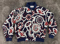 Vtg Lilli Ann for I Magnin Nautical Bomber Jacket Compass Print  Navy Red Sz Lg