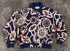 Vtg Lilli Ann for I Magnin Nautical Bomber Jacket Compass Print  Navy Red Sz Lg