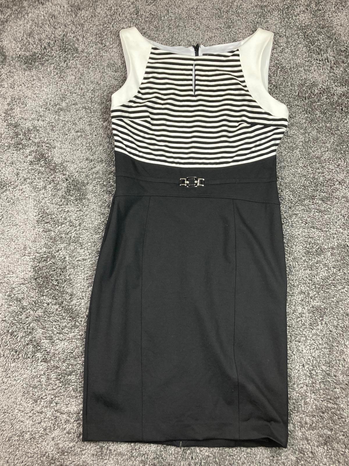 White House Black Market Dress Striped Keyhole Sheath Women’s Sz 14 Black White