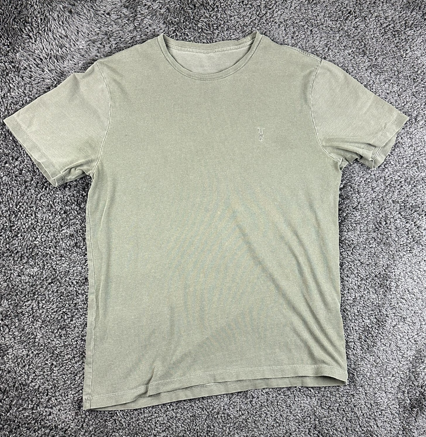 AllSaints Mens Ramskull Logo Crew Neck T Shirt Sage Green Size M Cotton
