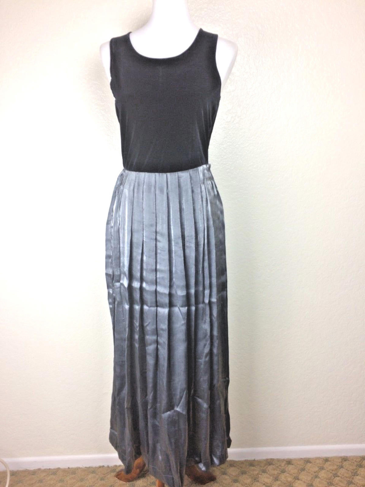 Hillard & Hanson Womens Black Silver Velvet Pleated Dress Jacket Set Sz 8 Formal
