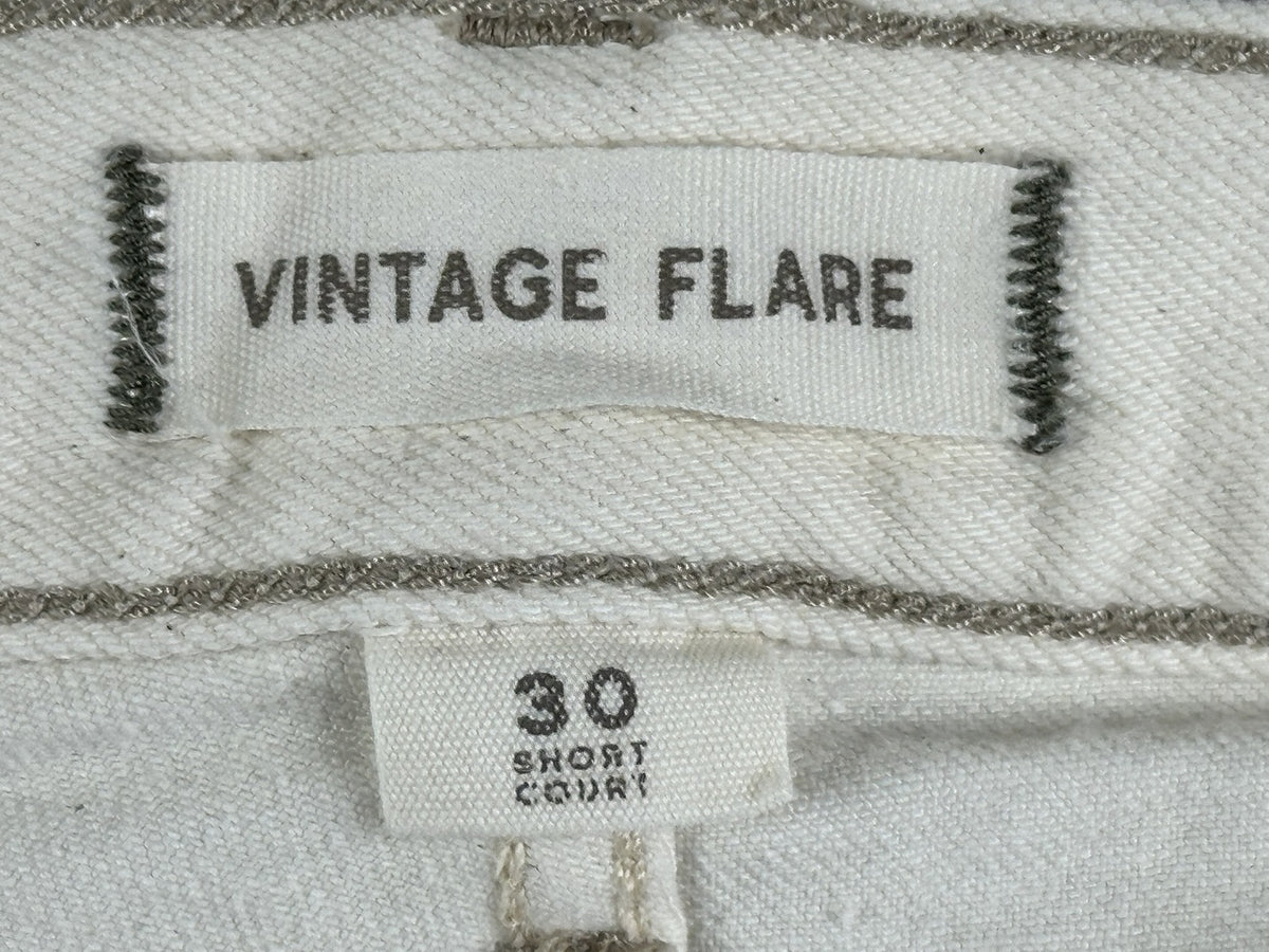 AE77 Womens Vintage Flare Jeans Size 30 Short Cream Raw Hem Organic Cotton Pants