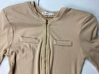 Avec Les Filles HALF Sleeve Military-Inspired Rib Knit Midi Dress Beige Size M