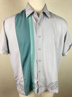Cubavera Men's Gray wGreen with Contrast Panel & Embroidery Shirt Size XL
