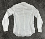 David Naman Mens M White 100% Linen Band Collar Mandarin Shirt Long Sleeve