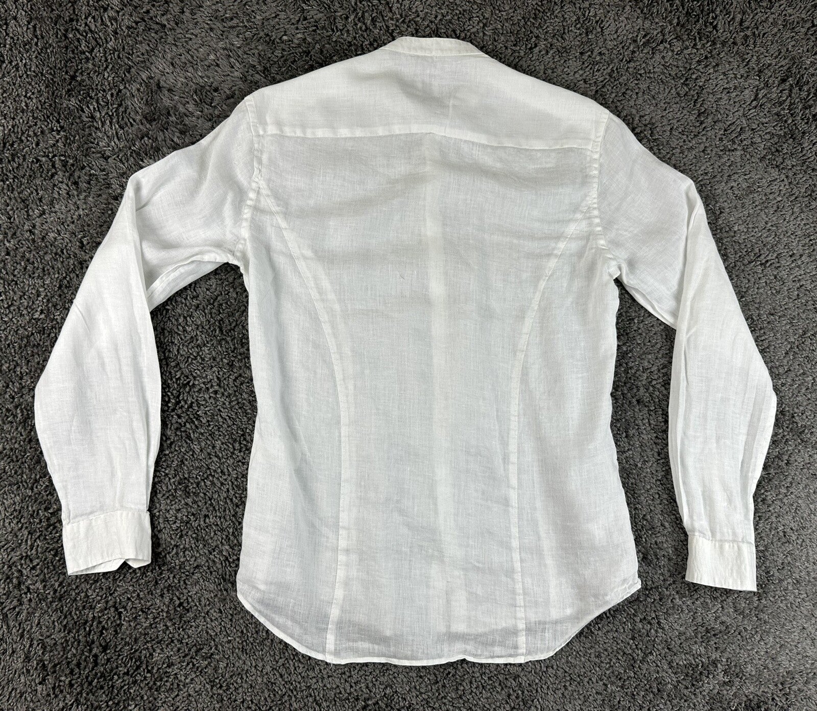 David Naman Mens M White 100% Linen Band Collar Mandarin Shirt Long Sleeve