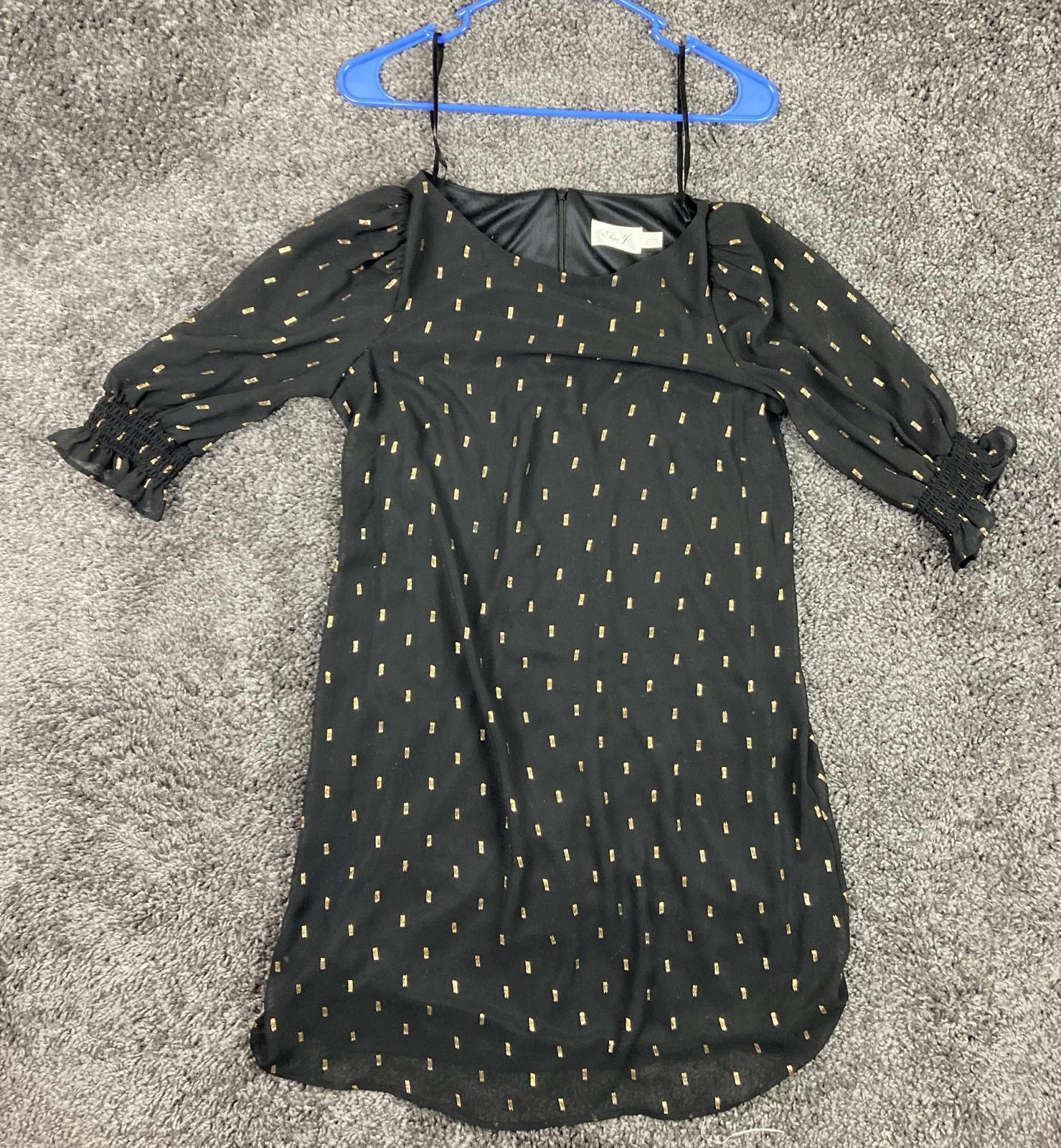 Eliza J Black Dress Gold Metallic Puff Sleeve  Size 8