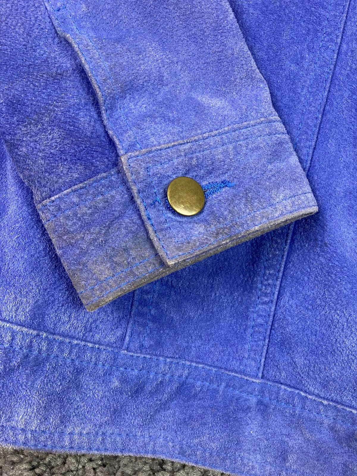 Twiggy London Suede Trucker Jacket Women XL Cobalt Blue Poppy-Lined Button Front