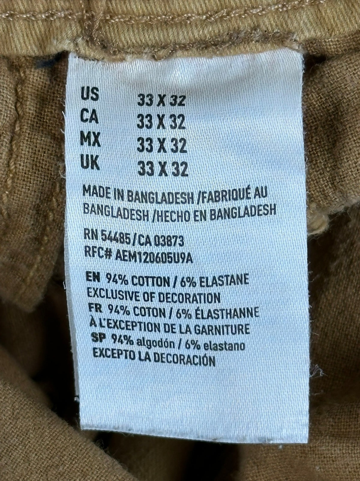 American Eagle Mens Tan Khaki 360 Extreme Flex Slim Chino Pants Stretch Sz 33x32