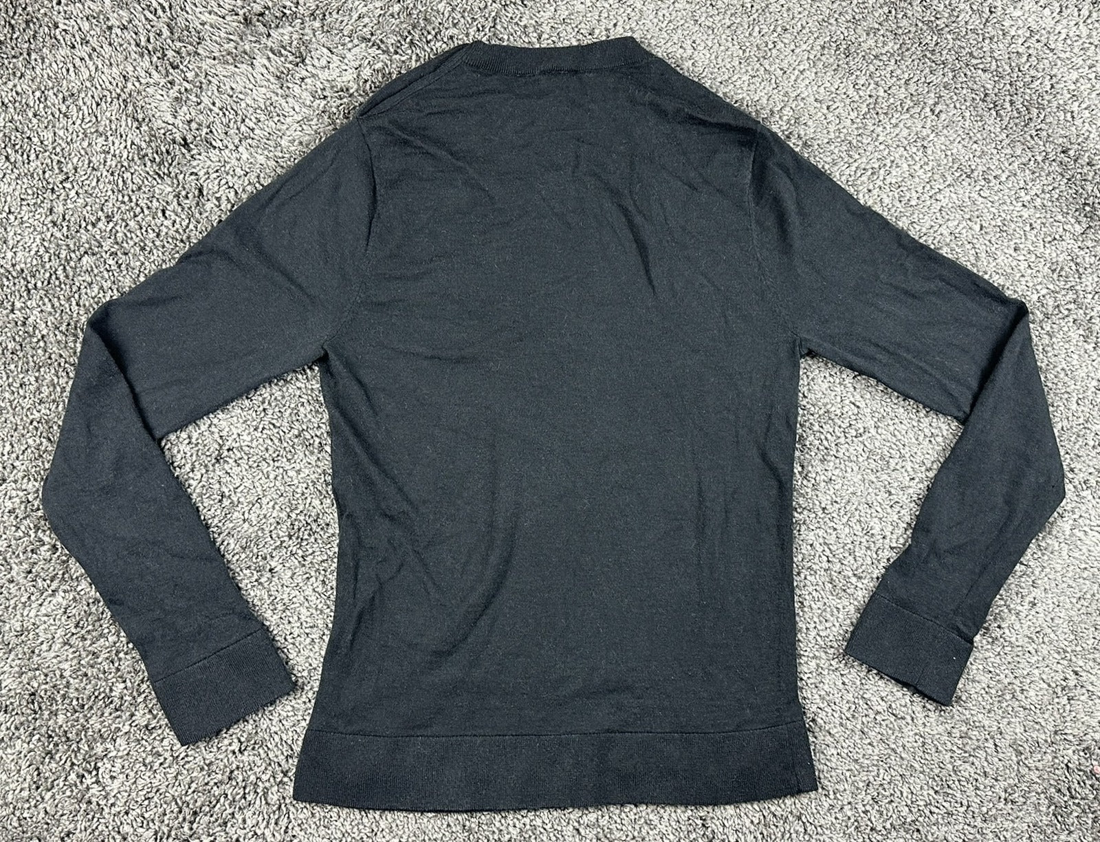 CHANEL Uniform 19P Black Wool Blend Knit Sweater CC Logo Shoulder Buttons Small