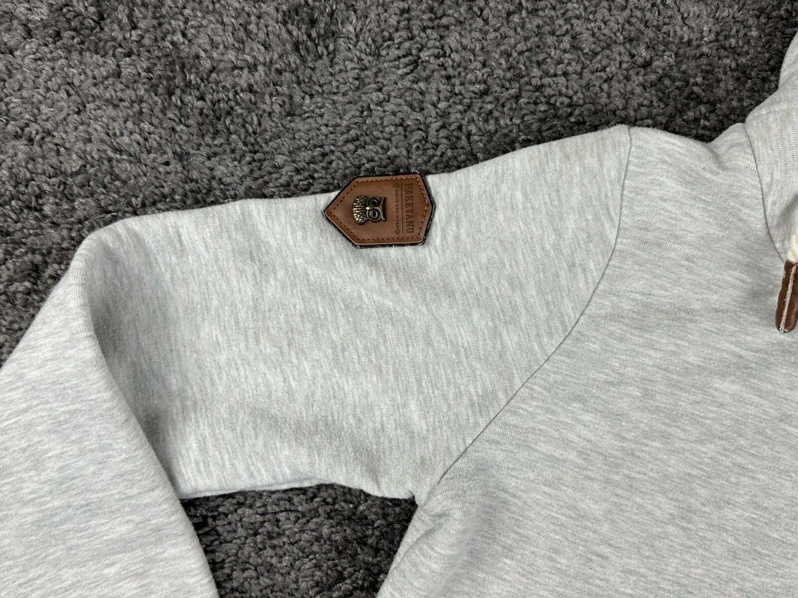Naketano Womens Gray Cowl Neck Hoodie Pullover Sweatshirt Owl Rope Patch Sz M