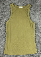 AGOLDE Womens M Medium Olive Green High Neck Ribbed Tank Top USA