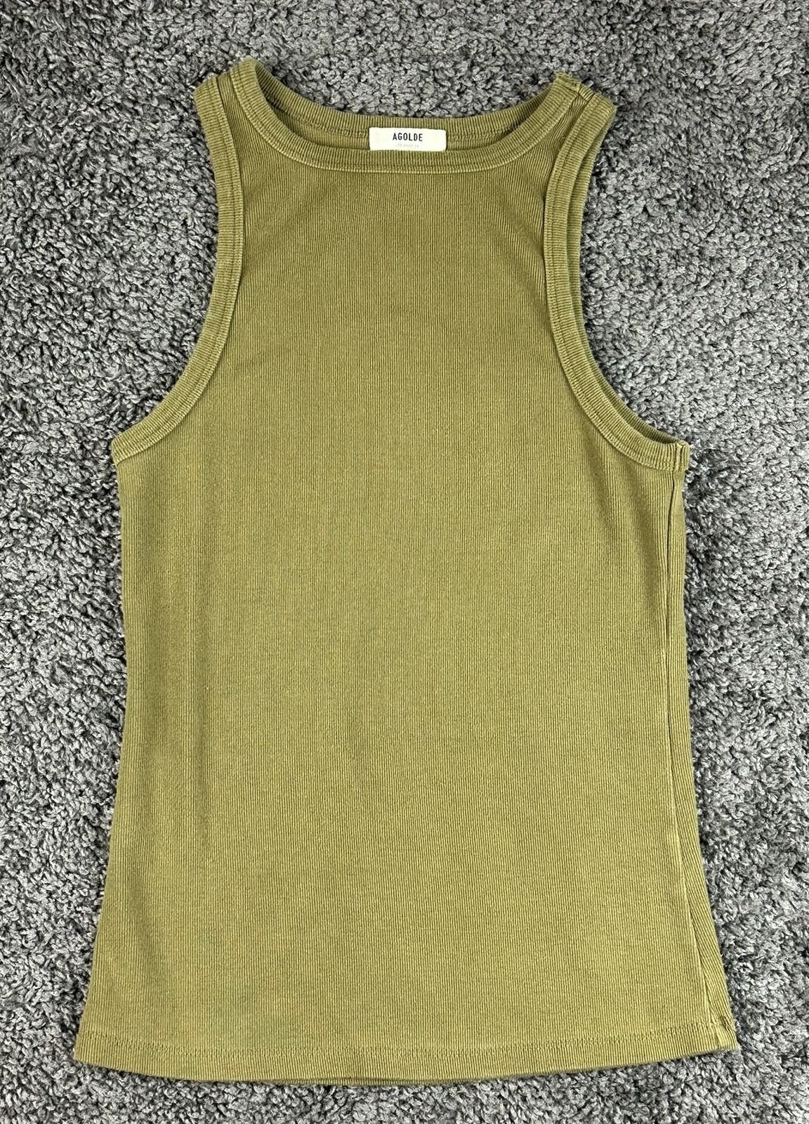 AGOLDE Womens M Medium Olive Green High Neck Ribbed Tank Top USA