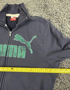 Vintage Puma Mens Full Zip Track Jacket Navy Blue Sweatshirt Green Logo Sz M