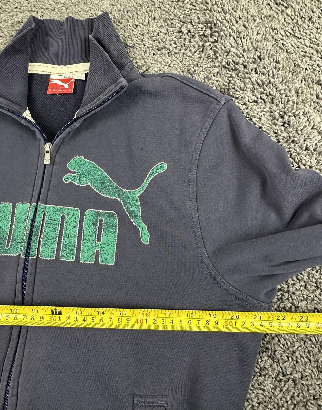 Vintage Puma Mens Full Zip Track Jacket Navy Blue Sweatshirt Green Logo Sz M