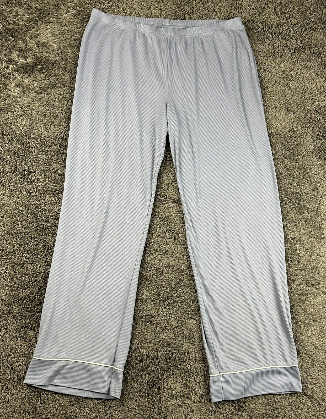 Nicole Miller New York Womens Pajama Set Large Blue Ribbed Top and Pants PJs