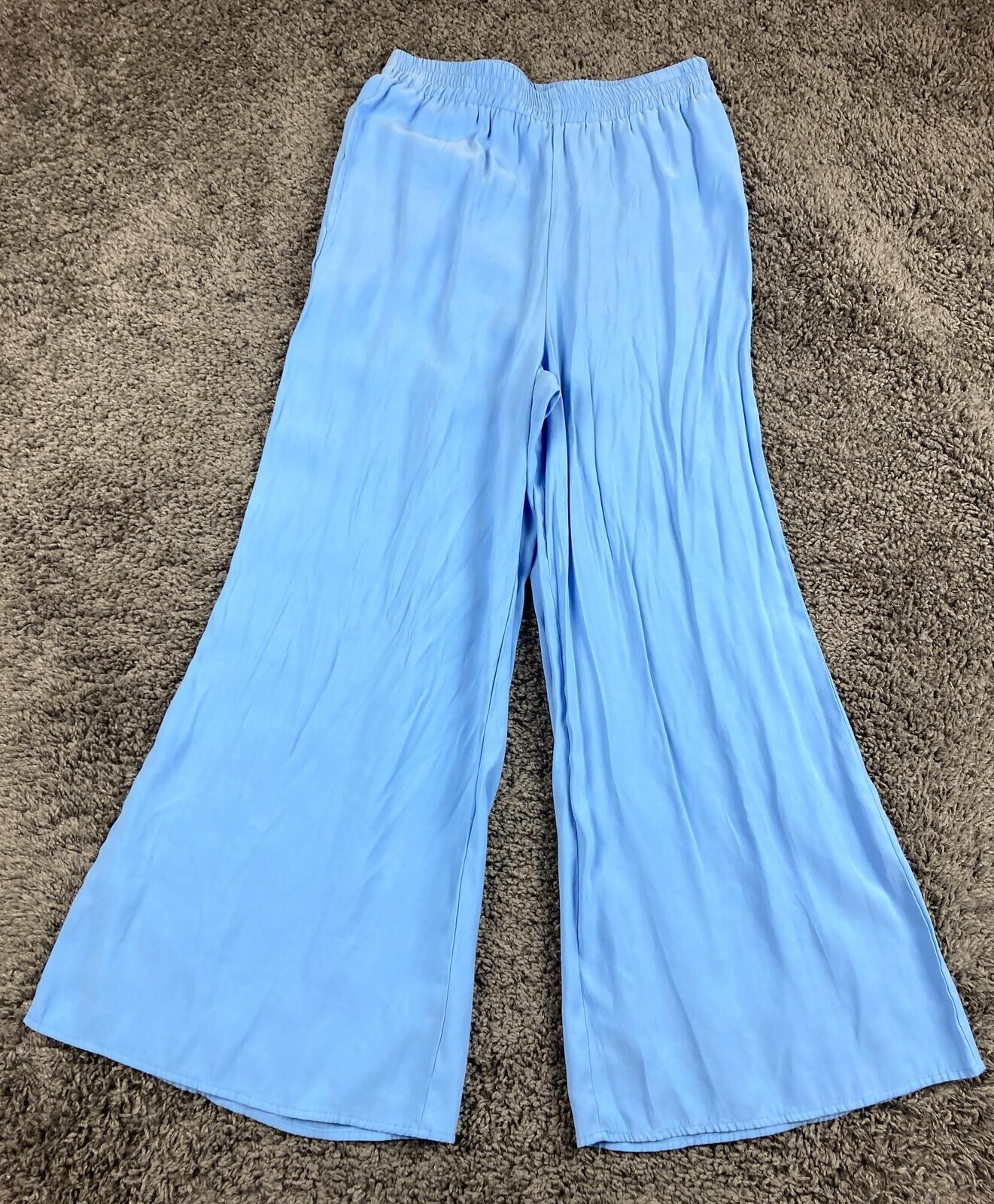 Melloday Wide Leg Pants Women's Light Blue Rayon Pull On Pockets Sz XS