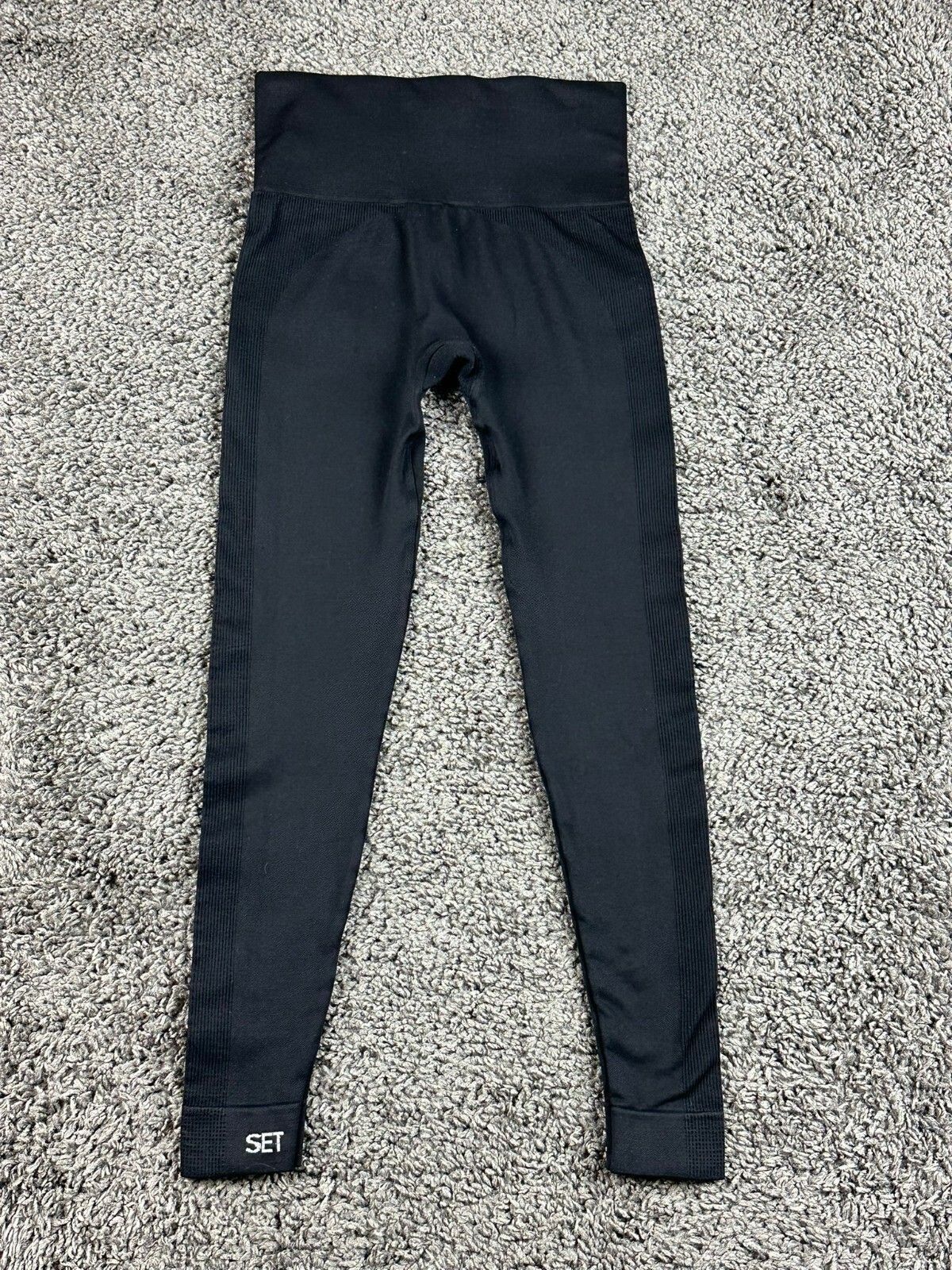 SET Active SculptFlex Leggings Black High Rise Ribbed Seamless Yoga Pants XS/S