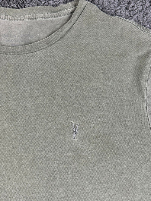 AllSaints Mens Ramskull Logo Crew Neck T Shirt Sage Green Size M Cotton