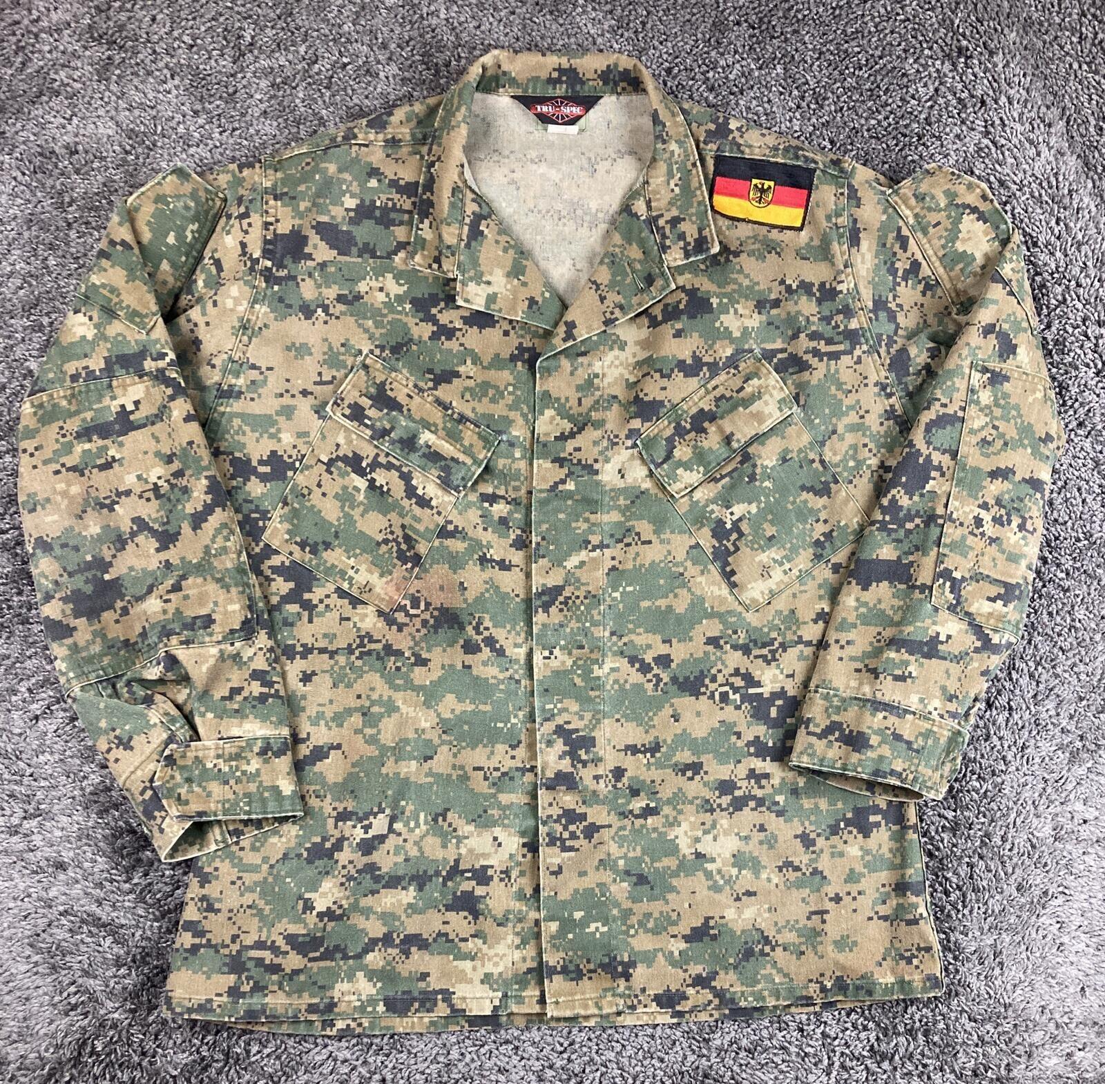 Tru-Spec BDU Camo Combat Jacket Shirt Regular Digital Woodland German Flag Sz L