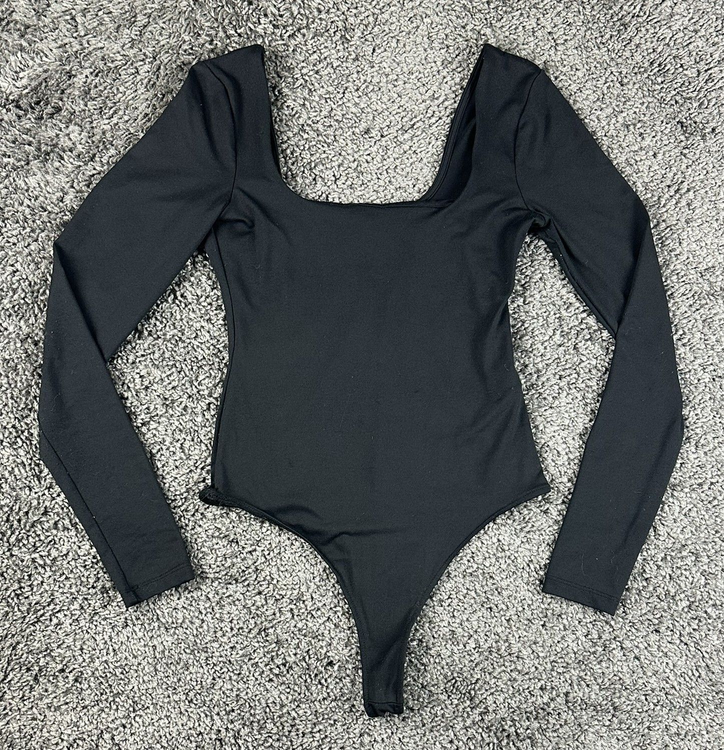 Zara Womens Bodysuit Black Medium Square Neck Long Sleeve Thong Stretch