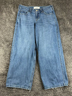 Hollister Low-Rise Super Baggy Jeans Womens Distressed Wide Leg Blue Y2K 10R W30