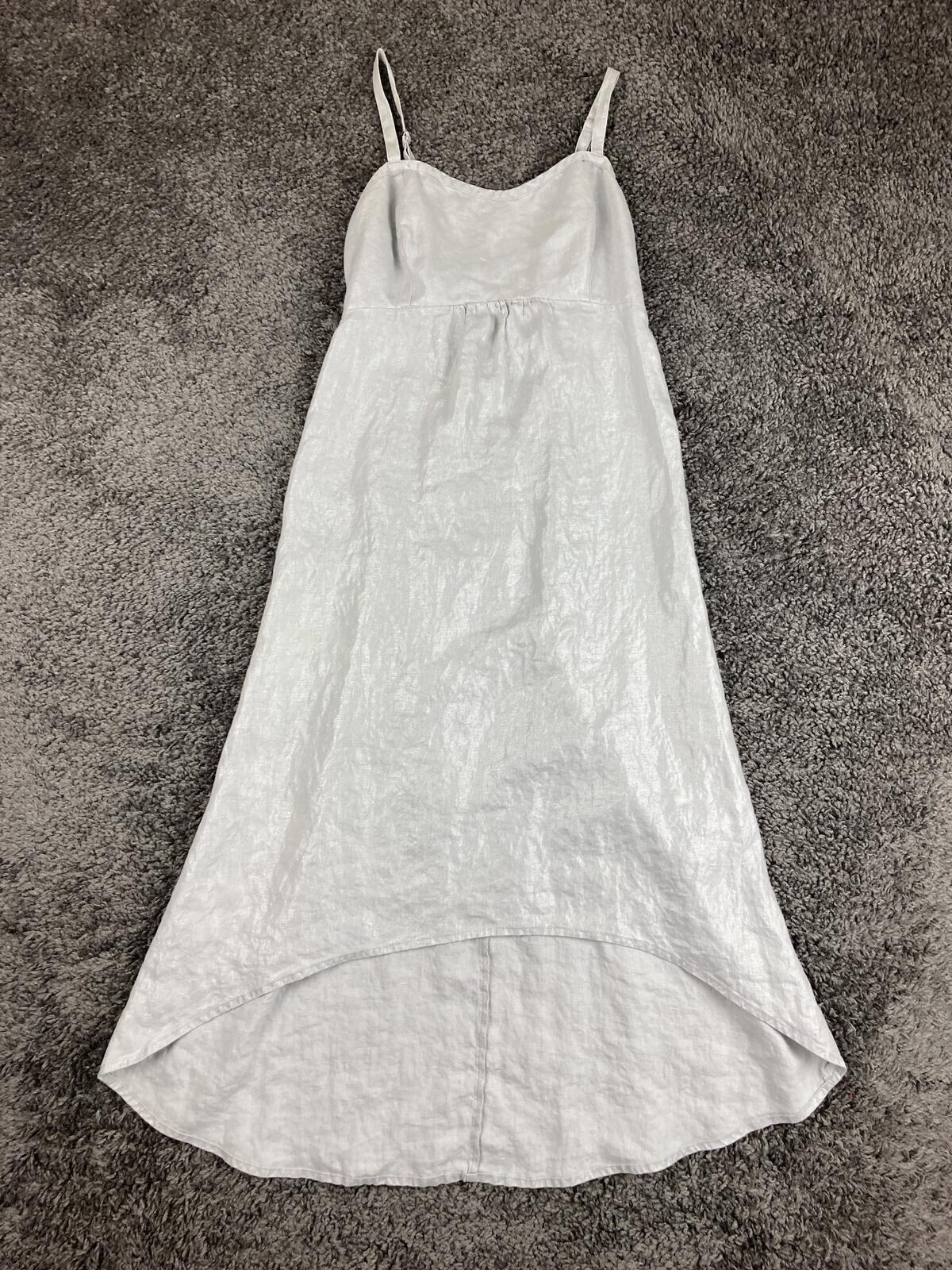Tommy Bahama 100% Linen Midi Dress Womens Gray Smocked Back hi-lo Strappy Sz XS