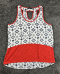 THML Geometric Ikat Tank Top Womens L White Blue Red Colorblock Racerback Blouse