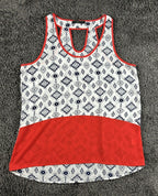 THML Geometric Ikat Tank Top Womens L White Blue Red Colorblock Racerback Blouse