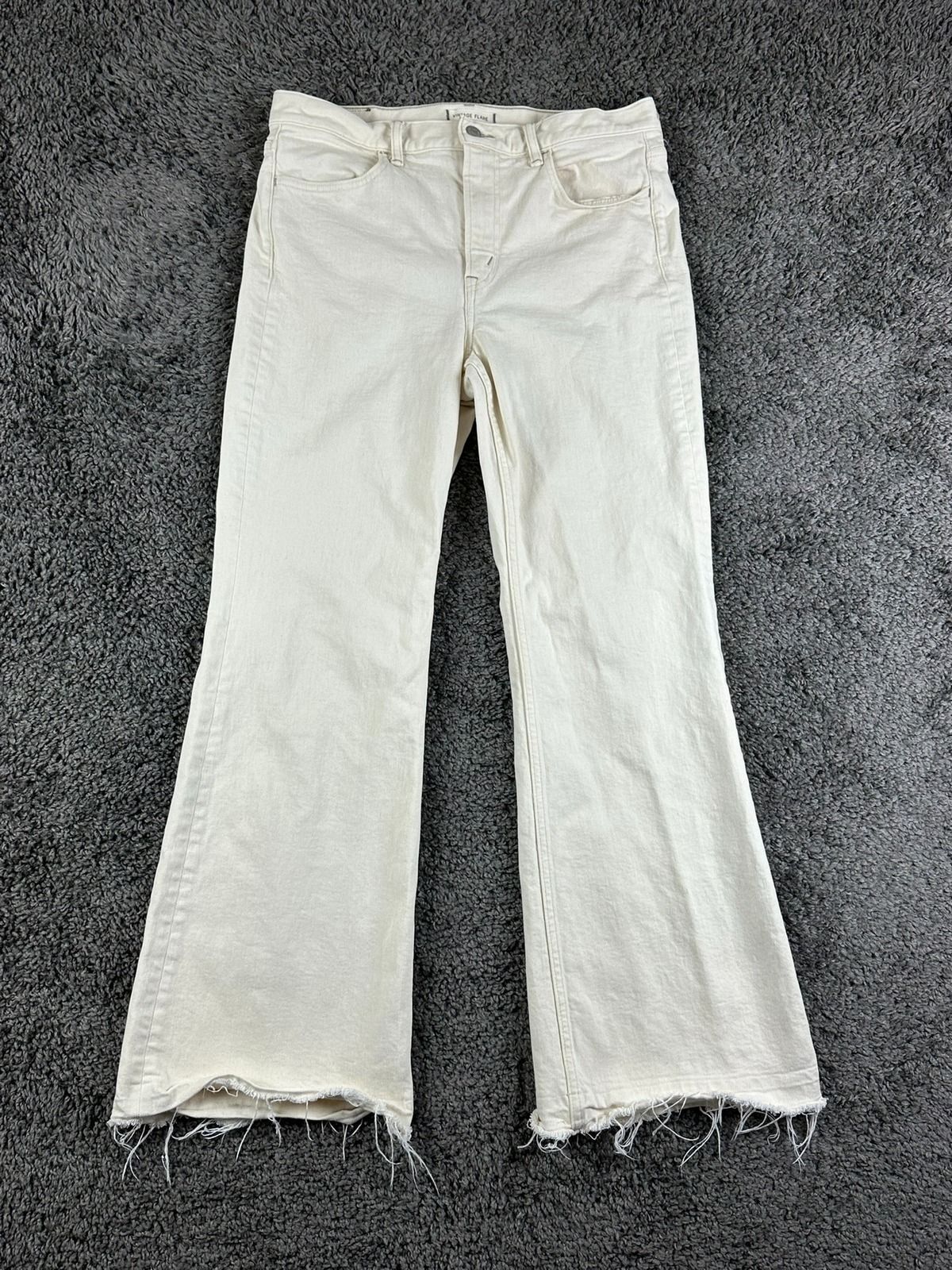 AE77 Womens Vintage Flare Jeans Size 30 Short Cream Raw Hem Organic Cotton Pants