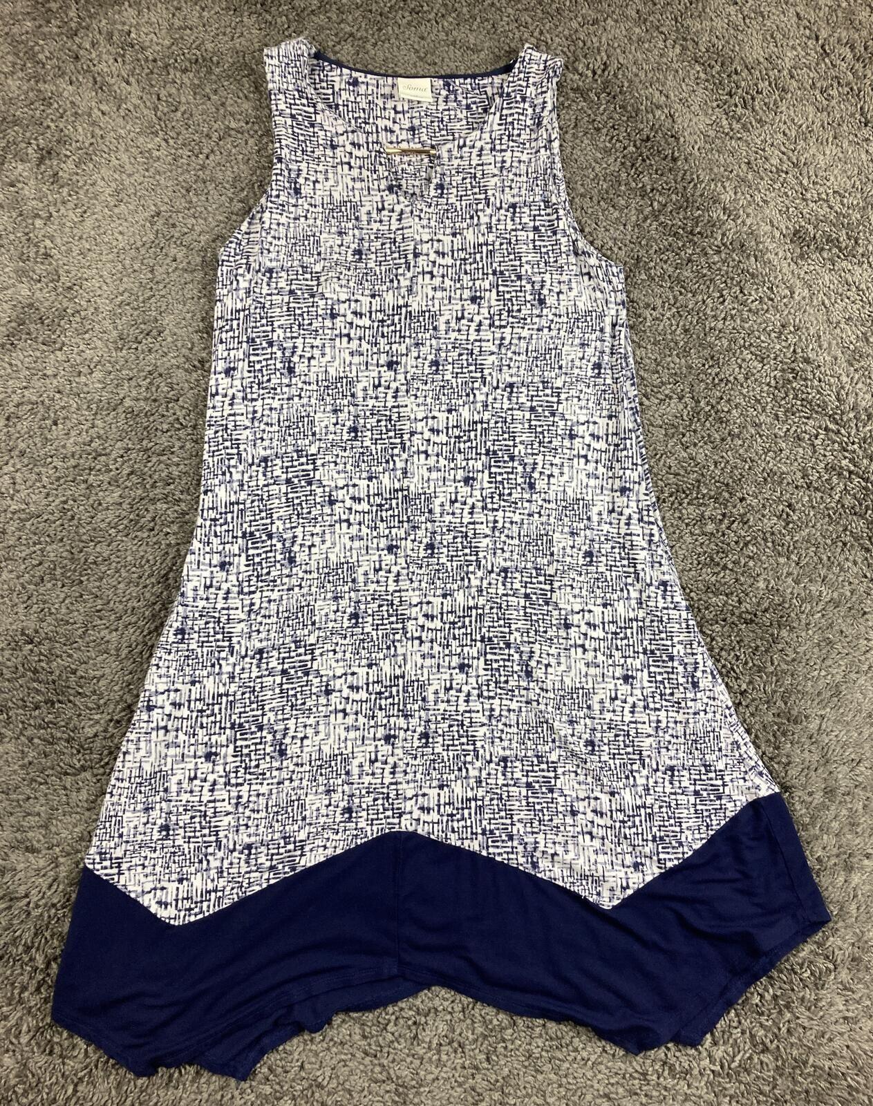 Soma Sleeveless Dress Women's Blue White Abstract Stretch Pockets Sz M