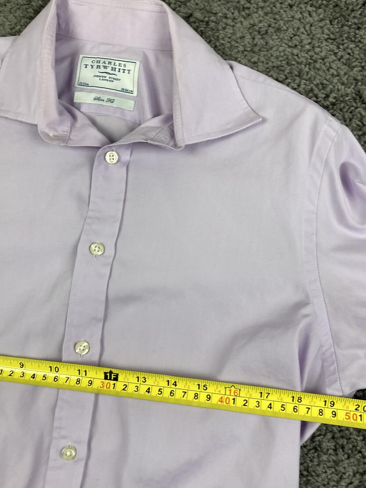 Charles Tyrwhitt Mens Dress Shirt Slim Fit Lavender Cotton French Cuff  15/33