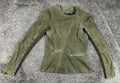 VEDA Leather Jacket Women Olive Green Asymmetrical Moto Wool Knit Silk Sz M