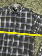 Bugatchi Uomo Mens XL Black Purple Plaid Long Sleeve Button Up Shirt Casual Top